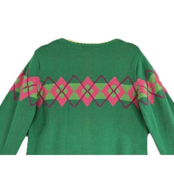 Lilly Pulitzer Sweater Womens Medium Green Argyle Crewneck Pullover Cotton - Picture 6 of 9
